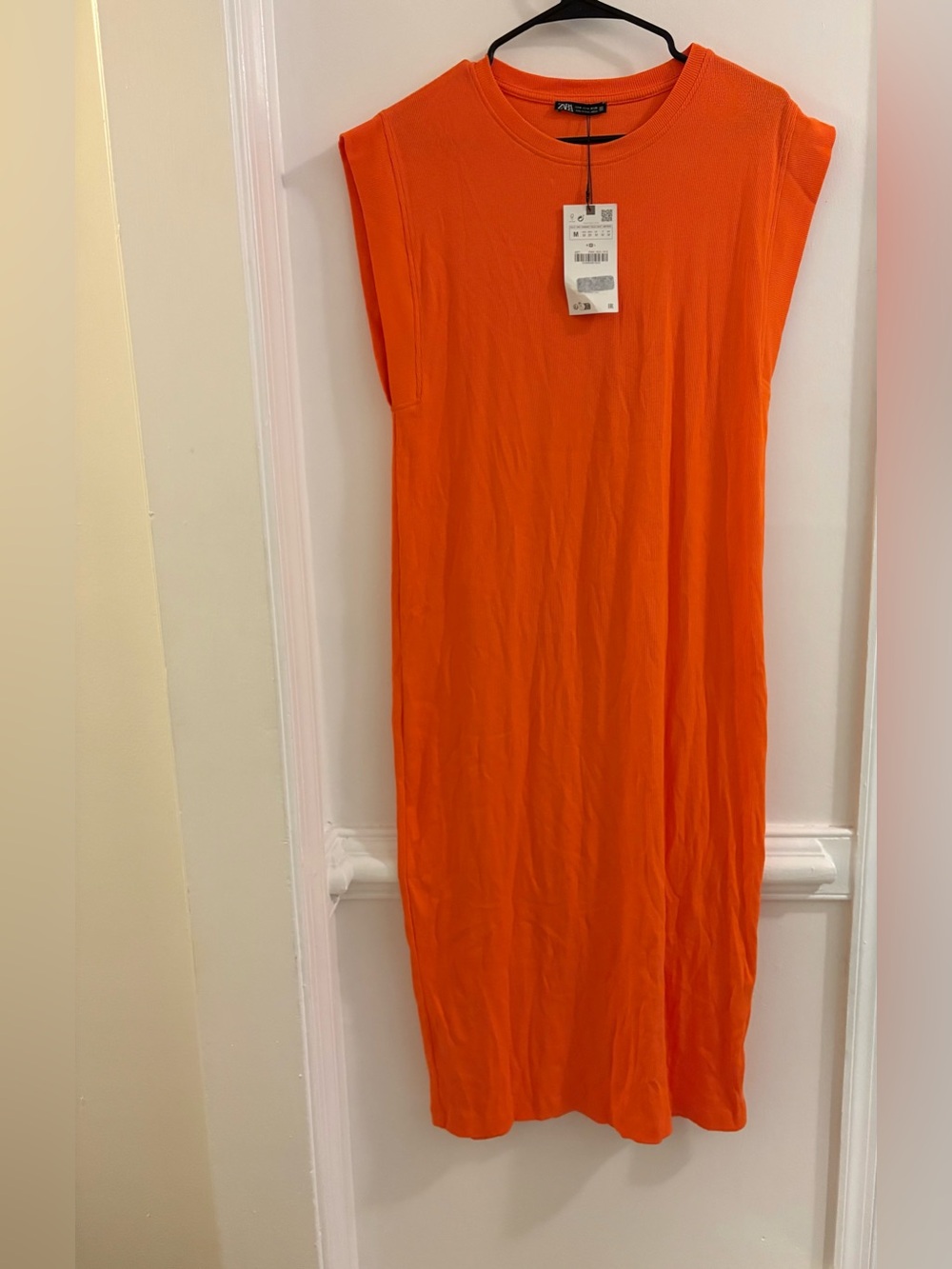 Zara Bright Orange Sleeveless Midi Dress